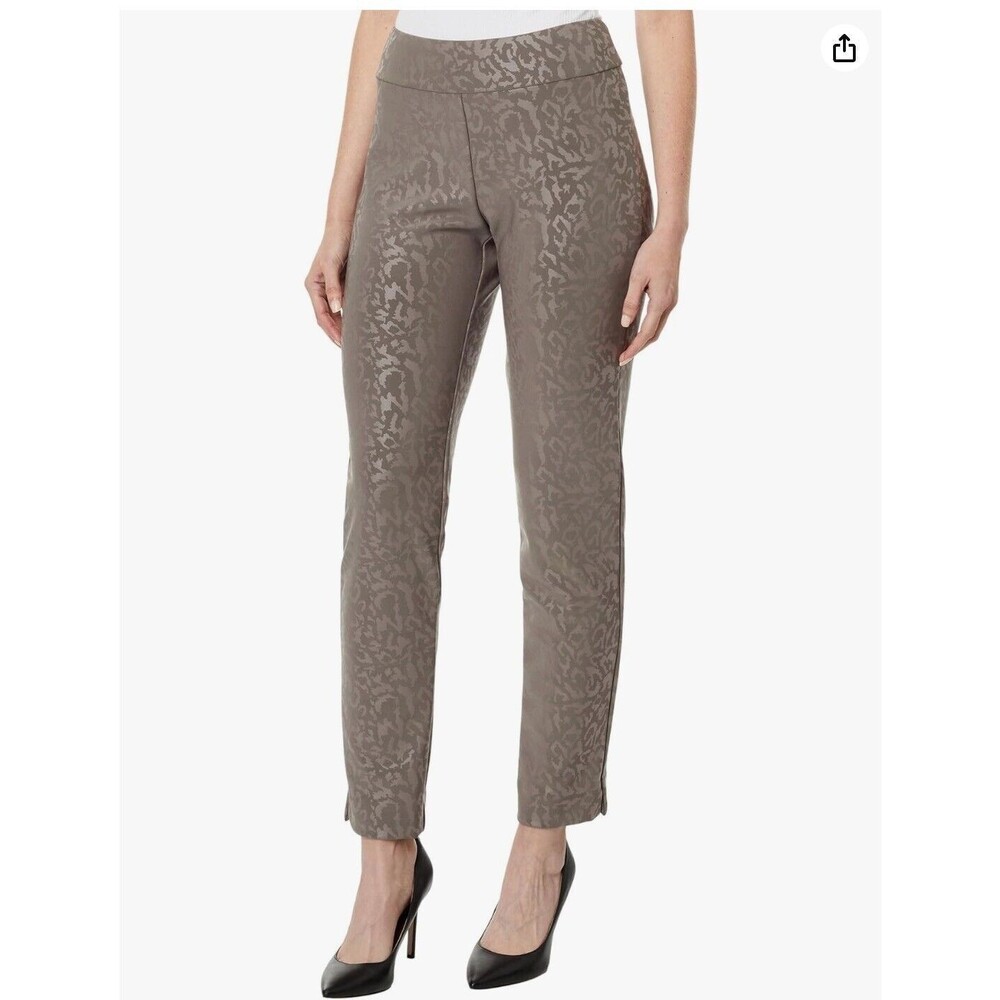 KRAZY LARRY Microfiber Long Skinny Dress Pants 6 Animal Print Taupe NWT B64